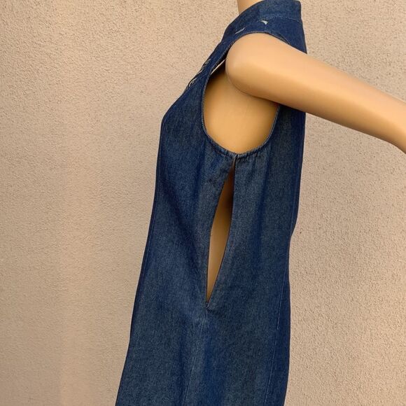 Forenza Denim Gold Embroidery V Neck Collar Zipper Woman’s Size 12 Dress India - Picture 5 of 6